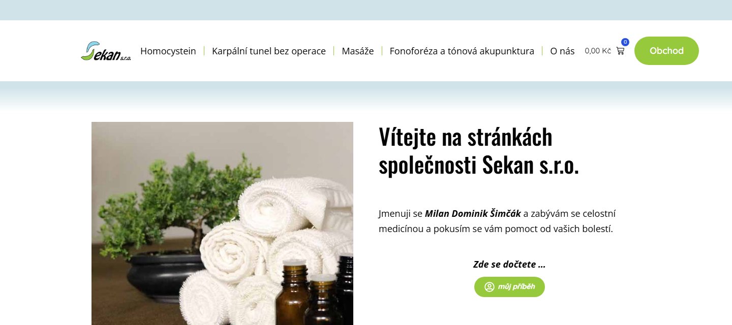 Screenshot webu SEKAN od Studio SOMAR